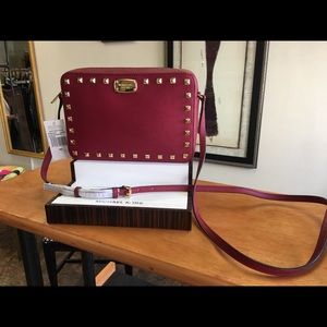 NWT MK Saffiano  stud / cherry leather crossbody